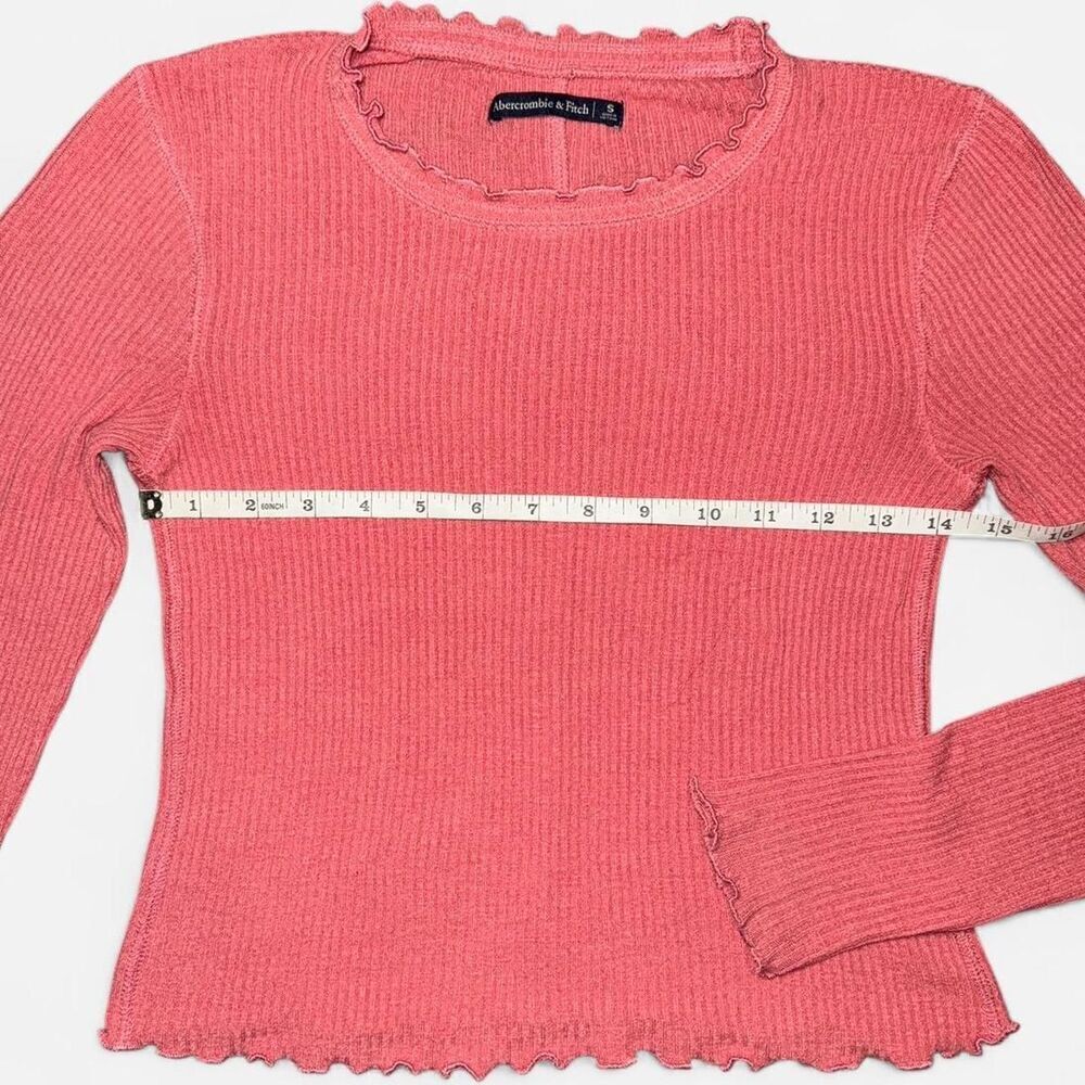 Abercrombie & Fitch Pink Lettuce Ruffle Hem Long Sleeve Shirt SIZE SMALL - Picture 4 of 6